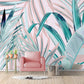 Pink Green Tropical Palm Leaves Wall Mural 