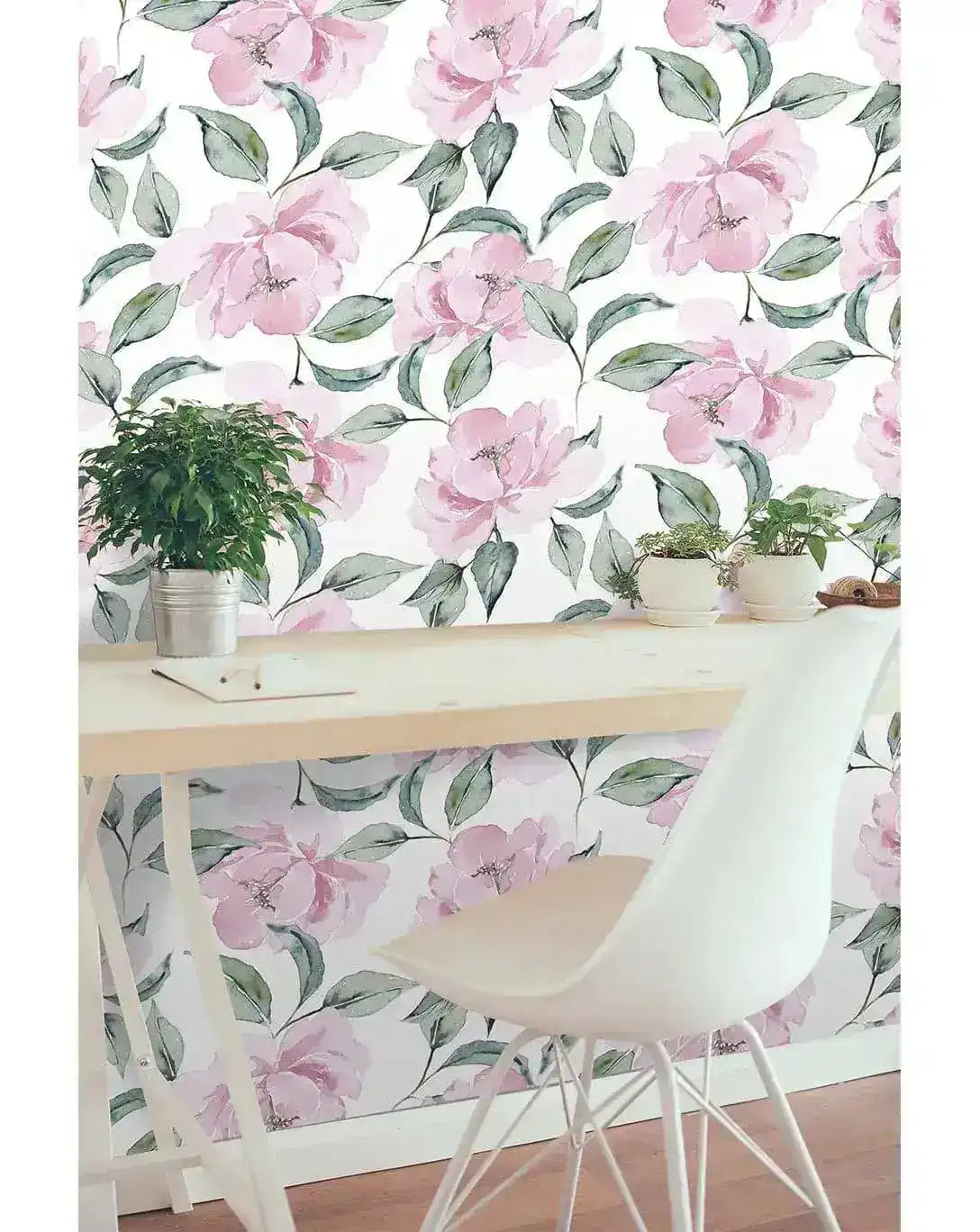 Pink Peonies Greenery Watercolor Floral Removable Wallpaper