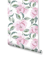 Pink Peonies Greenery Watercolor Floral Removable Wallpaper