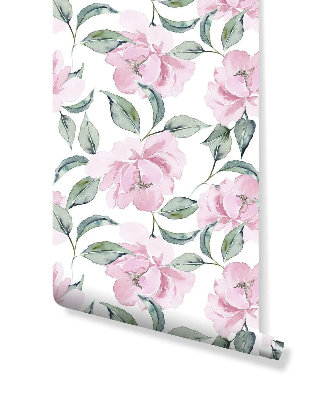 Pink Peonies Greenery Watercolor Floral Removable Wallpaper