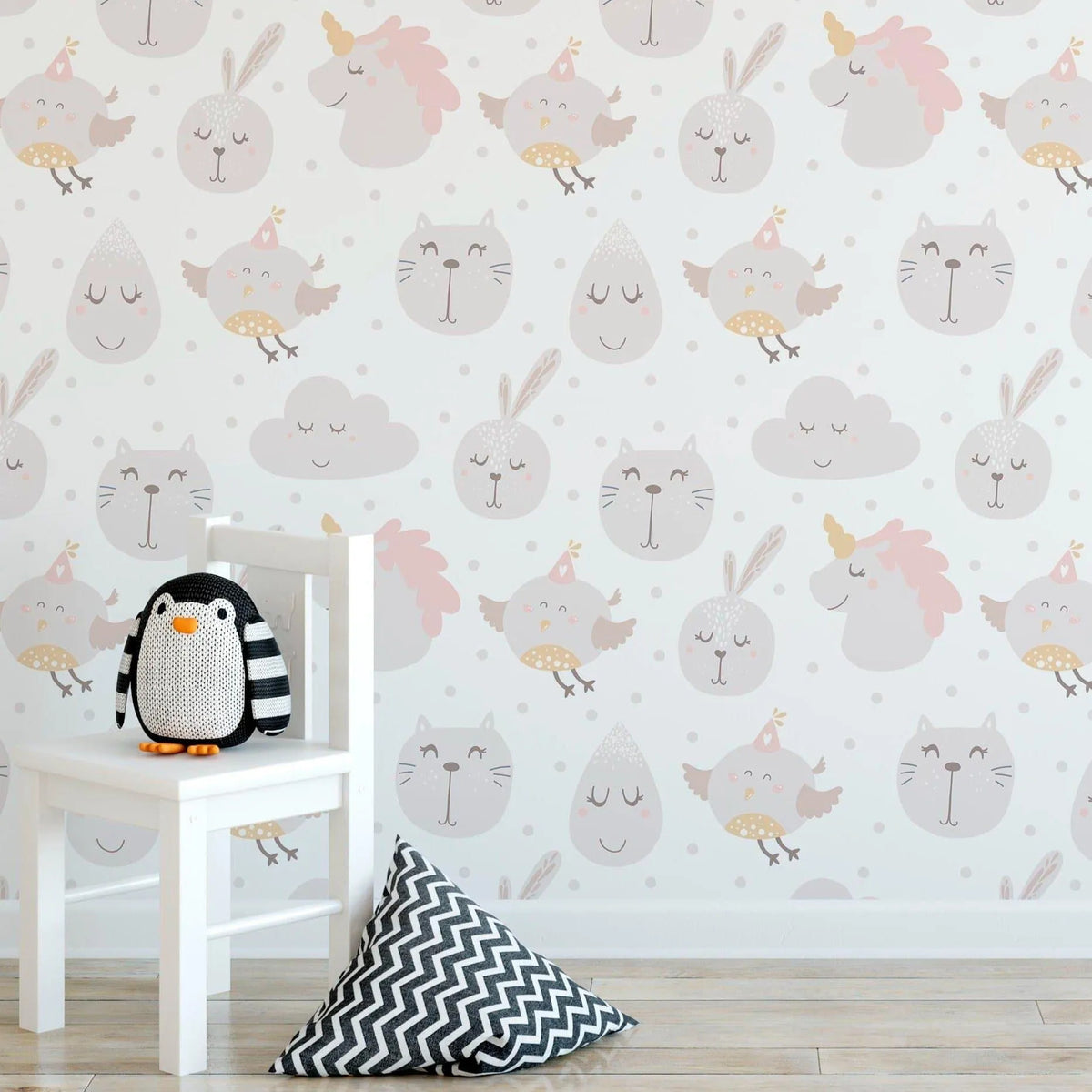 Pastel Color Cute Animals Kids Room Removable Wallpaper