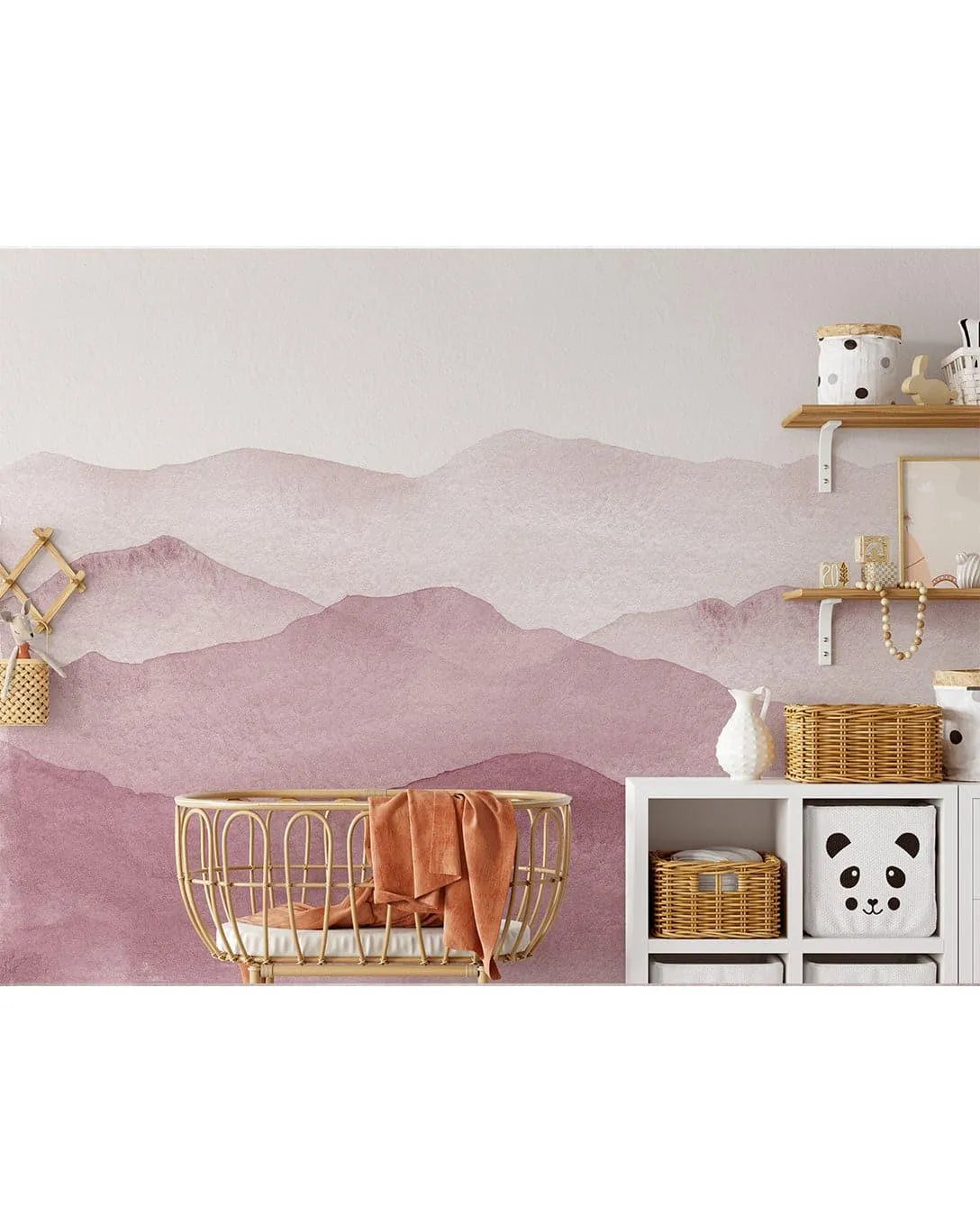 Pink Watercolor Abstract Mountains Mural