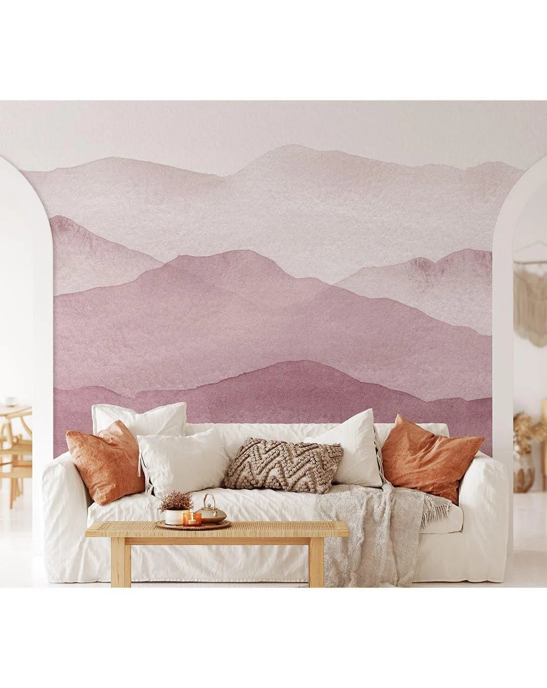 Pink Watercolor Abstract Mountains Mural