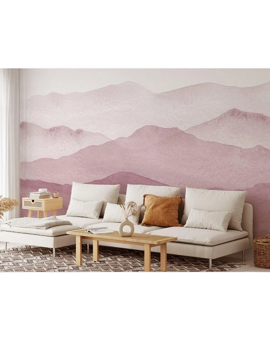 Pink Watercolor Abstract Mountains Mural