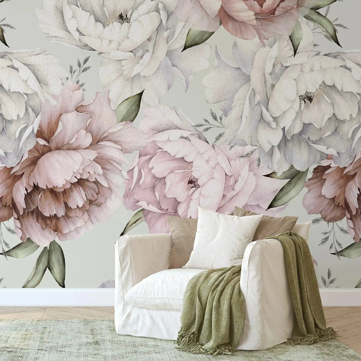 Pink Watercolor Large Peonies Wall Mural