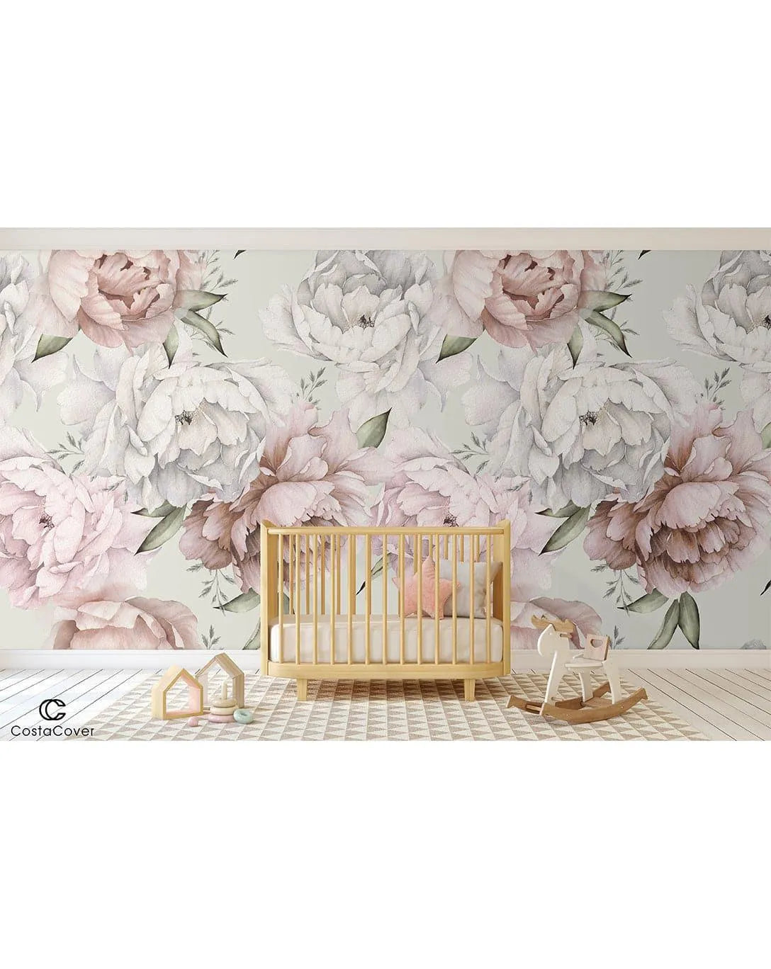 Pink Watercolor Large Peonies Wall Mural