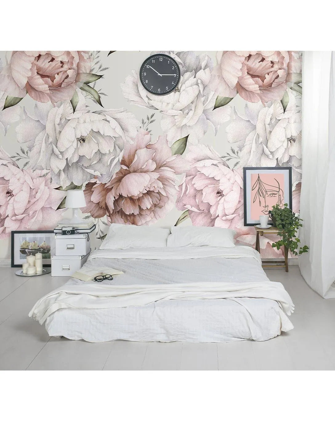 Pink Watercolor Large Peonies Wall Mural