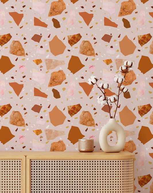 Pink and Orange Terrazzo Self Adhesive Wallpaper Pink and Orange Terrazzo Self Adhesive Wallpaper 