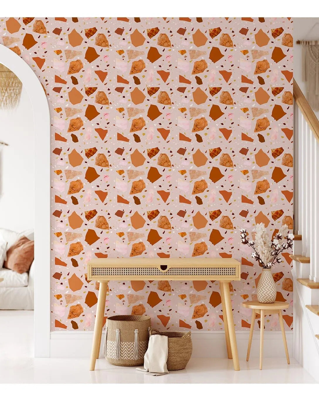 Pink and Orange Terrazzo Self Adhesive Wallpaper