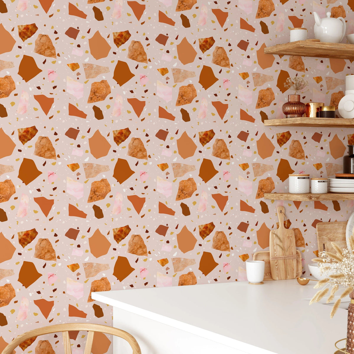 Pink and Orange Terrazzo Self Adhesive Wallpaper