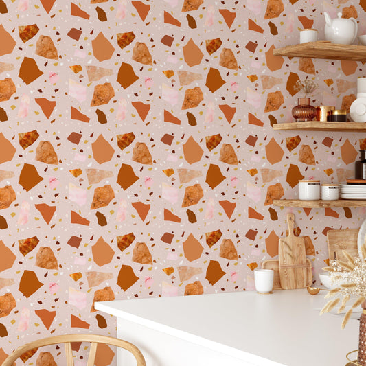 Pink and Orange Terrazzo Self Adhesive Wallpaper 