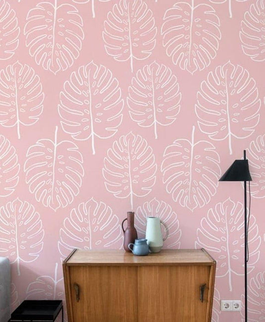 Pink and White Monstera Wallpaper 