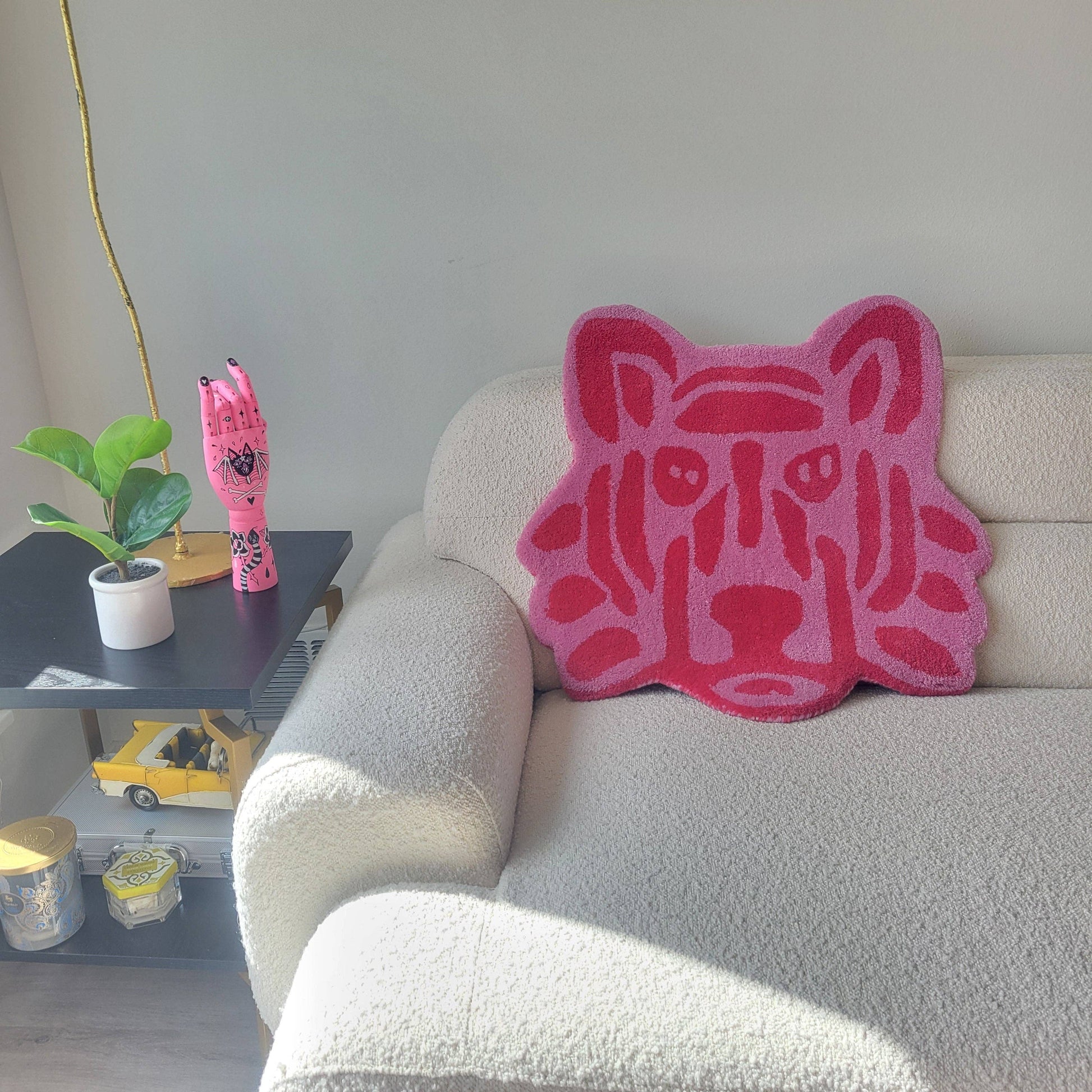 Pink Lion Face Hand Tufted Rug 3' x 3'