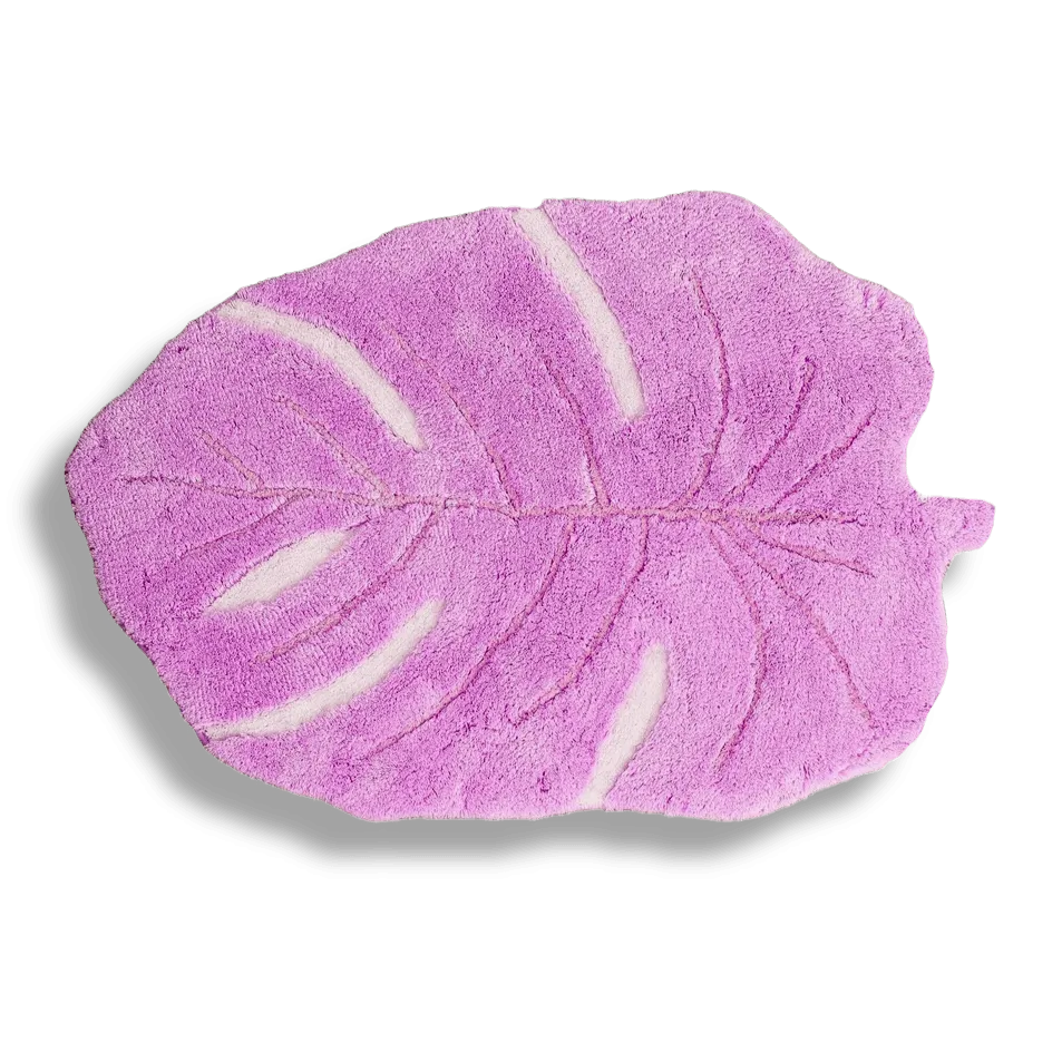 Pink Monstera Leaf Shaped Accent Hand Tufted Wool Rug