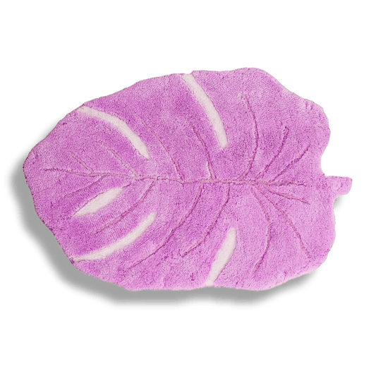 Pink Monstera Leaf Shaped Accent Hand Tufted Wool Rug