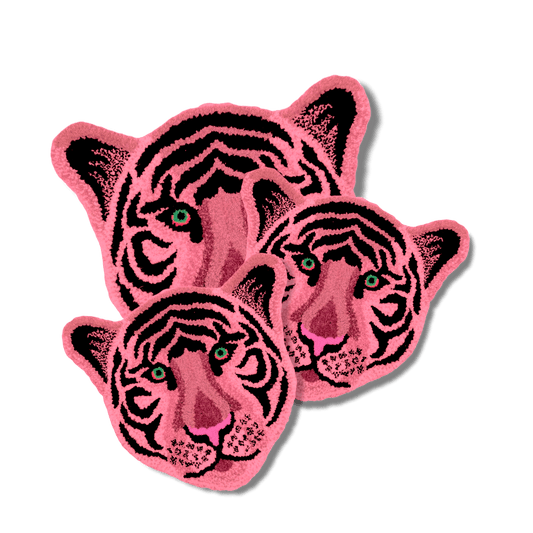Pink Tiger Face Hand-Tufted Wool Accent Rug Pink Tiger Face Hand-Tufted Wool Accent Rug
