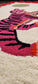 Pink Tiger and the Sun Hand on Red and Beige Tufted Wool Rug