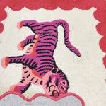 Pink Tiger and the Sun Hand on Red and Beige Tufted Wool Rug