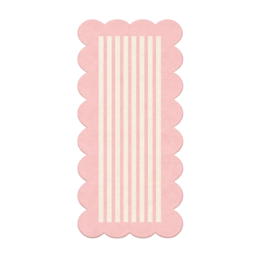 Pink scalloped border with white stripes 