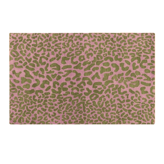 Pink and Gold Leopard Print Hand Tufted Wool Rug