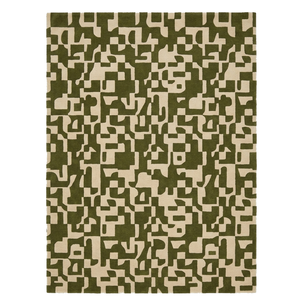 Pixelated Moss Grid Hand Tufted Rug