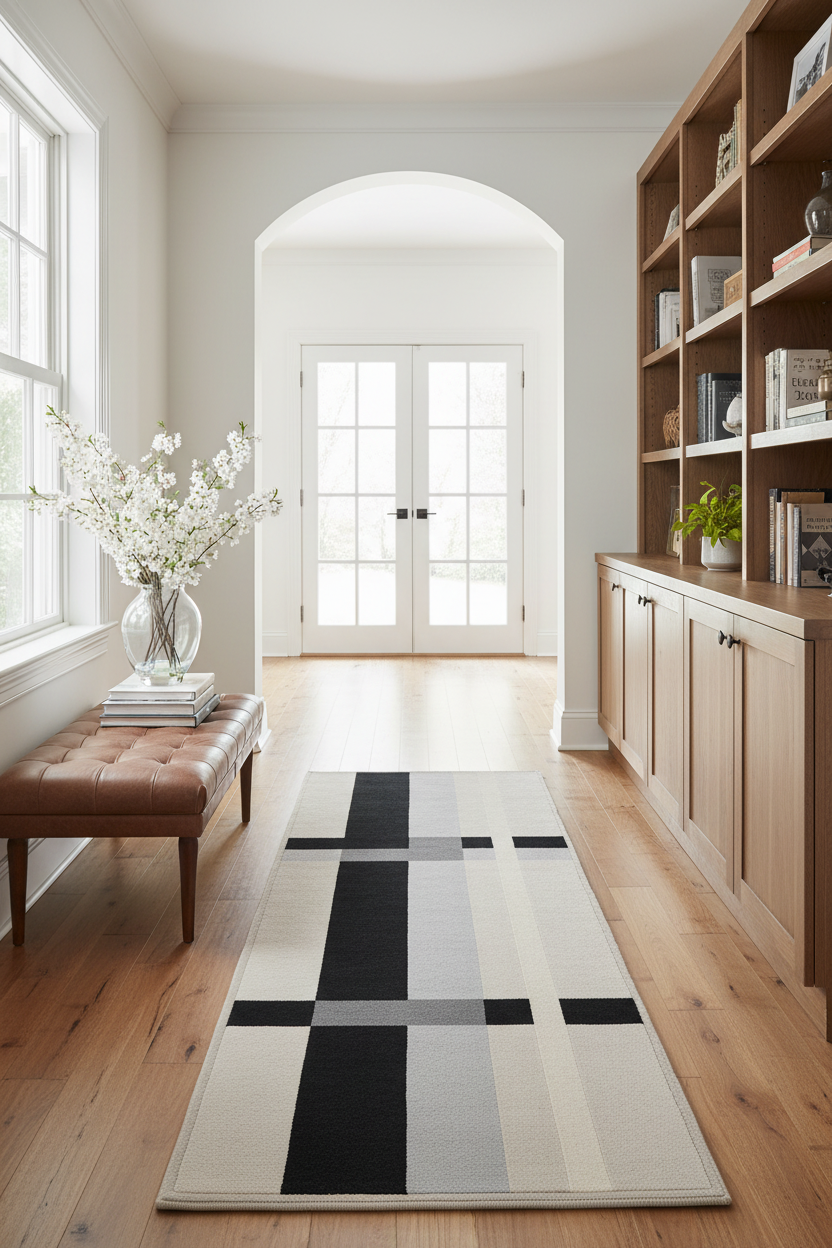 Plaid Grid Hand Tufted Runner Rug
