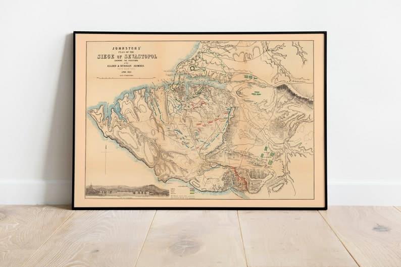 Plan of the Siege of Sevastopol 1855| Old Map Wall Decor 