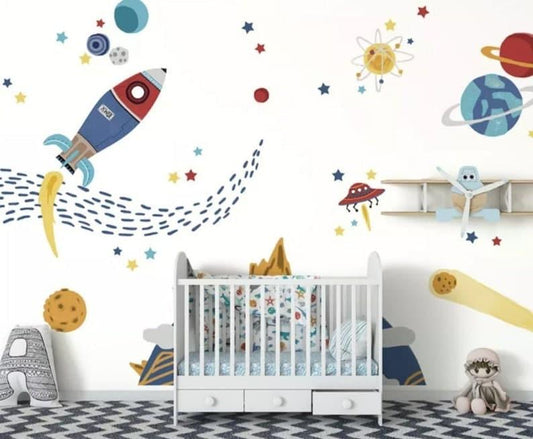Planetary Systems and Space Rockets Nursery Wallpaper Mural Planetary Systems and Space Rockets Nursery Wallpaper Mural 