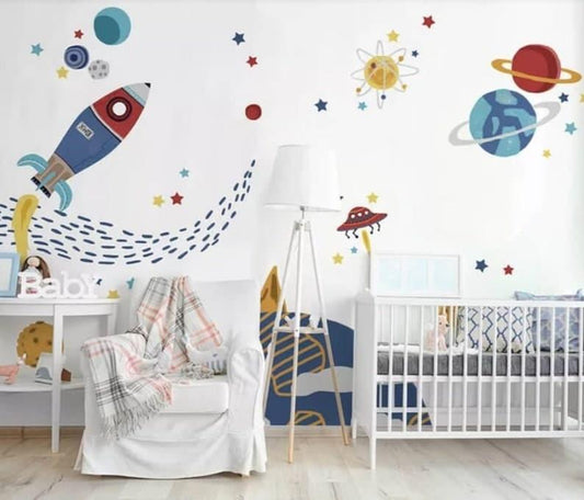 Planetary Systems and Space Rockets Nursery Wallpaper Mural 
