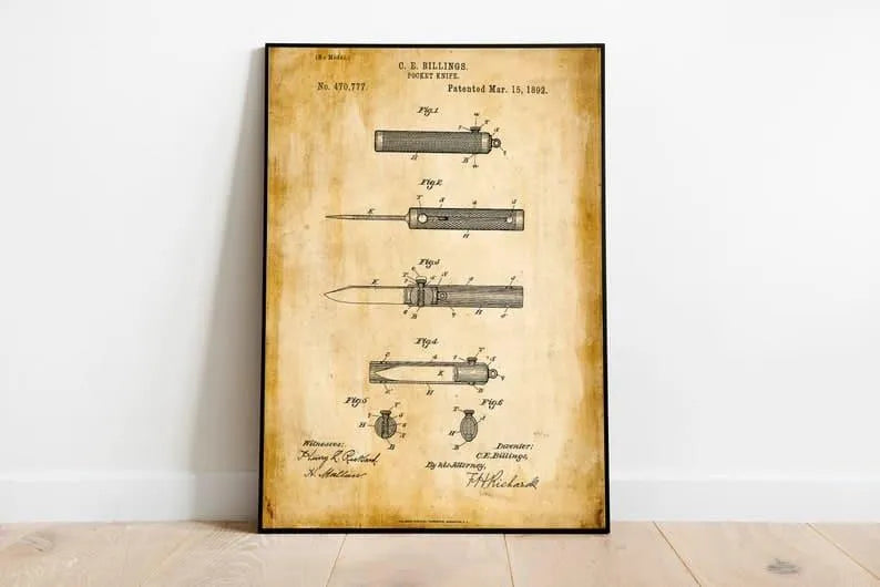 Pocket Knife Patent Print| Framed Art Print