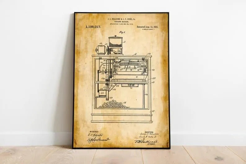 Popcorn Machine Patent Print| Framed Art Print