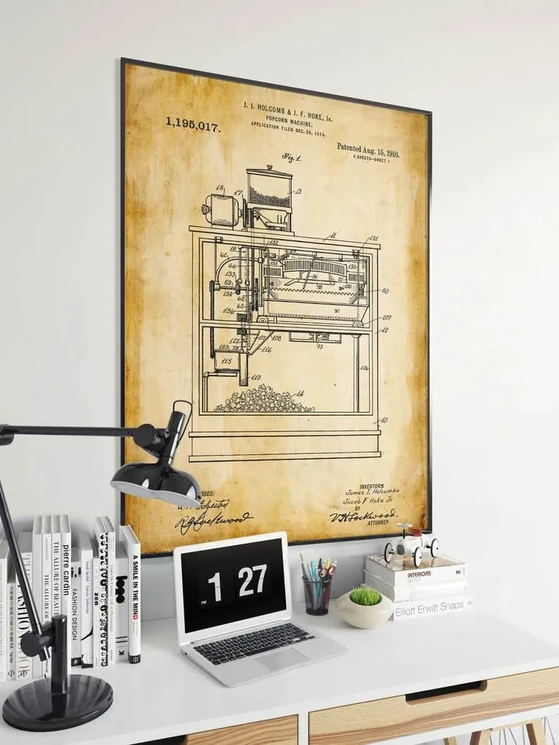 Popcorn Machine Patent Print| Framed Art Print