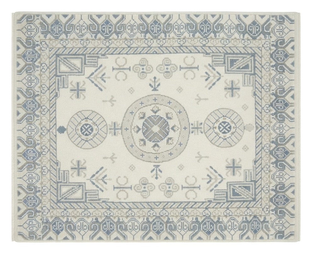 Porcelain Khotan Hand Knotted Rug shown flat on a white background