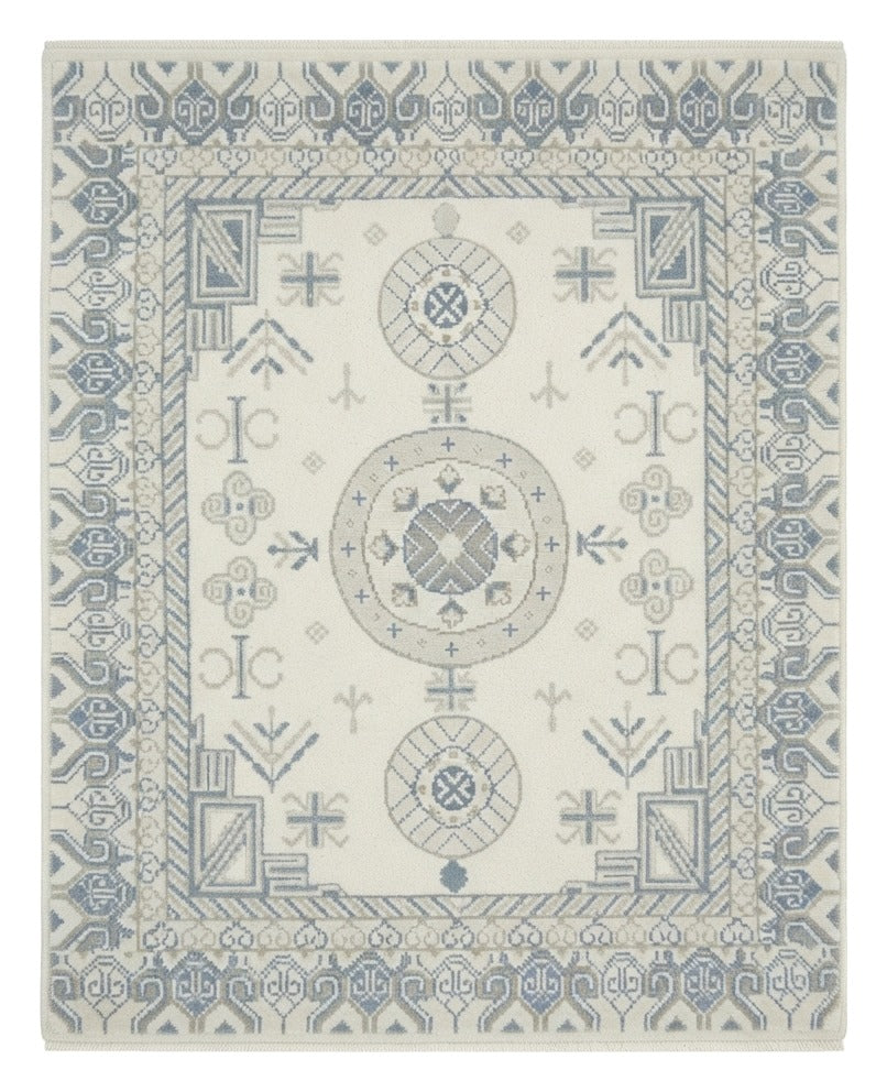 Porcelain Khotan Hand Knotted Rug — ivory, blue, light blue traditional rug by Maia Homes on a white background