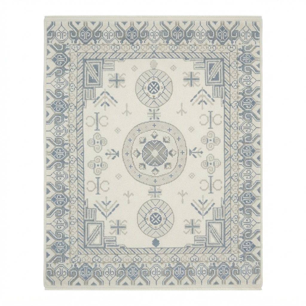 Porcelain Khotan Hand Knotted Rug — ivory, blue, light blue traditional rug by Maia Homes