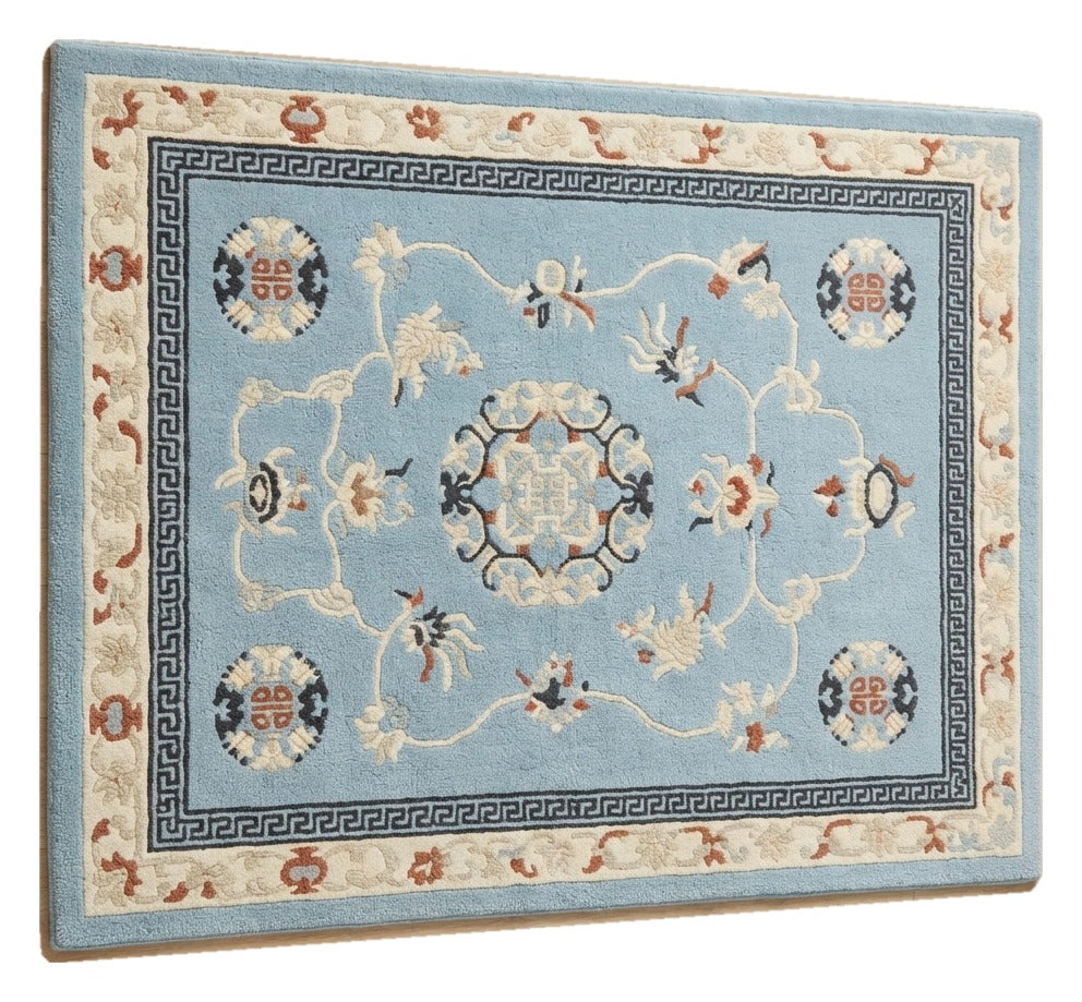 Powder Blue Palace Garden Hand Tufted Rug shown flat on a white background