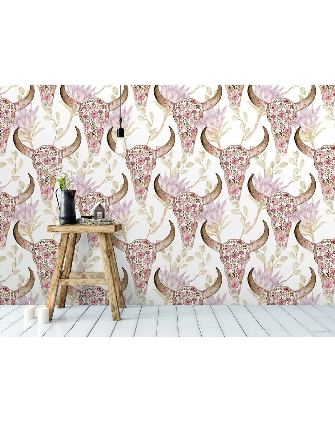 Protea Flowers With Skulls Removable Wallpaper