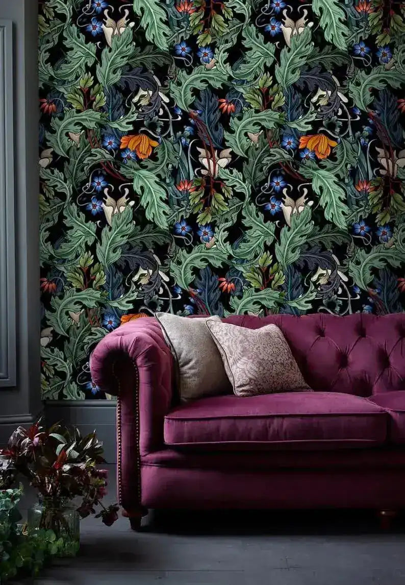 Vintage Dark Winter Floral Botanical Wallpaper