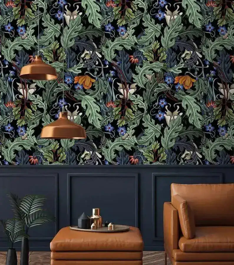 Vintage Dark Winter Floral Botanical Wallpaper