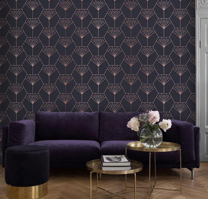 Purple Art Deco Diamonds Wallpaper