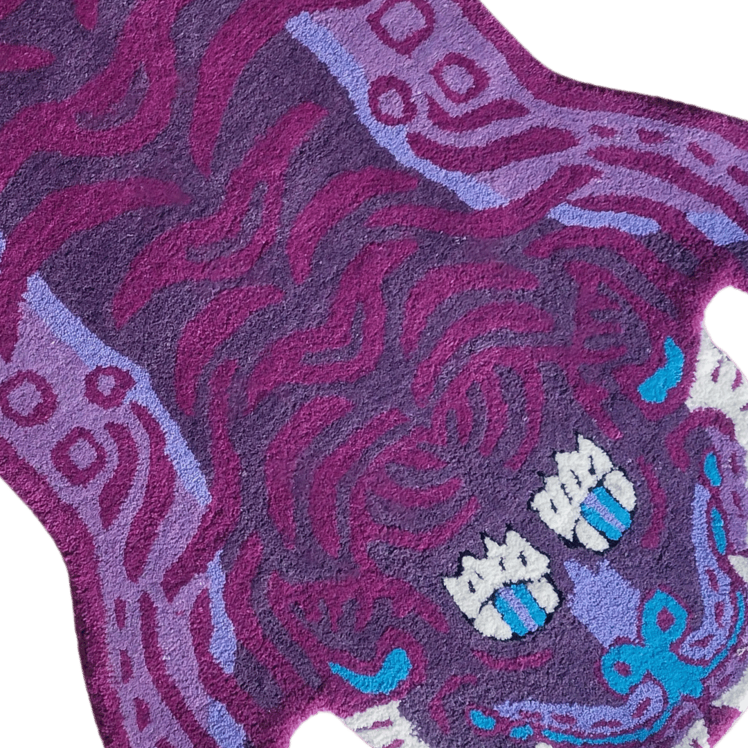 Explore the exquisite beauty of the Purple Tibetan Tiger Accent Hand-Tufted Wool Rug. This rug is a stunning piece of decor that combines the rich color palette of purple with a unique Tibetan tiger motif, hand-tufted with meticulous craftsmanship.