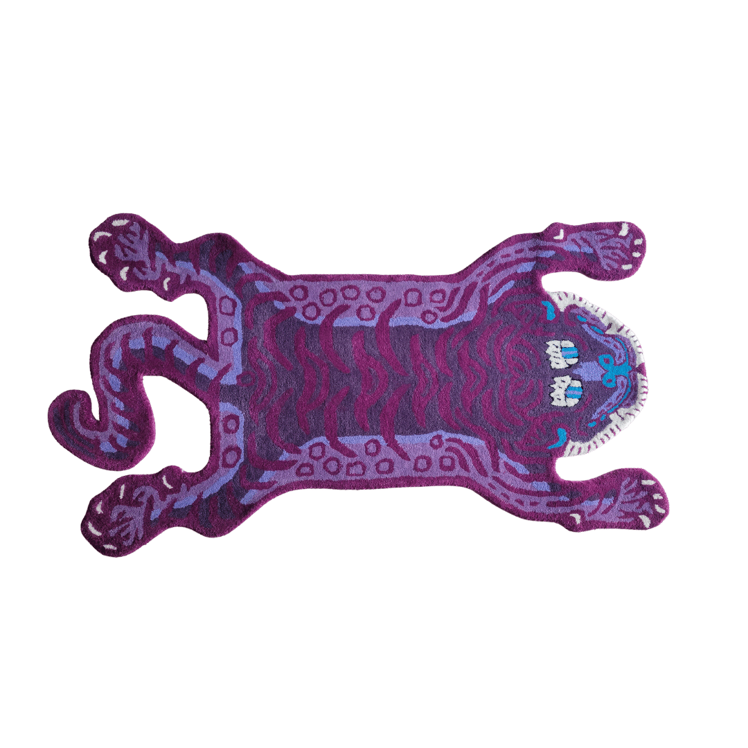 Explore the exquisite beauty of the Purple Tibetan Tiger Accent Hand-Tufted Wool Rug. This rug is a stunning piece of decor that combines the rich color palette of purple with a unique Tibetan tiger motif, hand-tufted with meticulous craftsmanship.