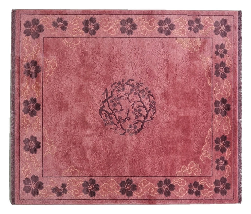 Raspberry Cloud Crest Hand Knotted Rug shown flat on a white background