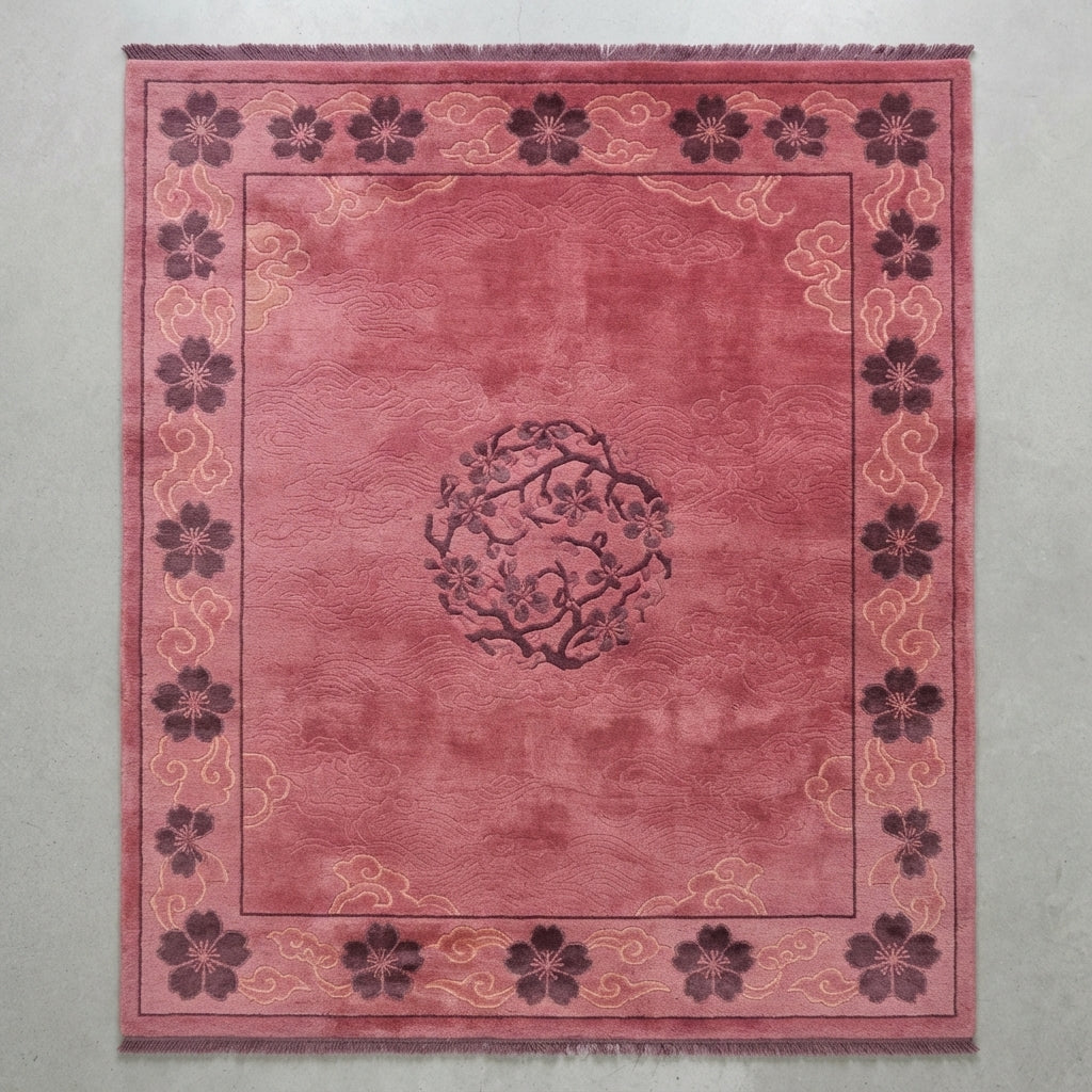 Raspberry Cloud Crest Hand Knotted Rug — pink, raspberry, plum chinoiserie rug by Maia Homes