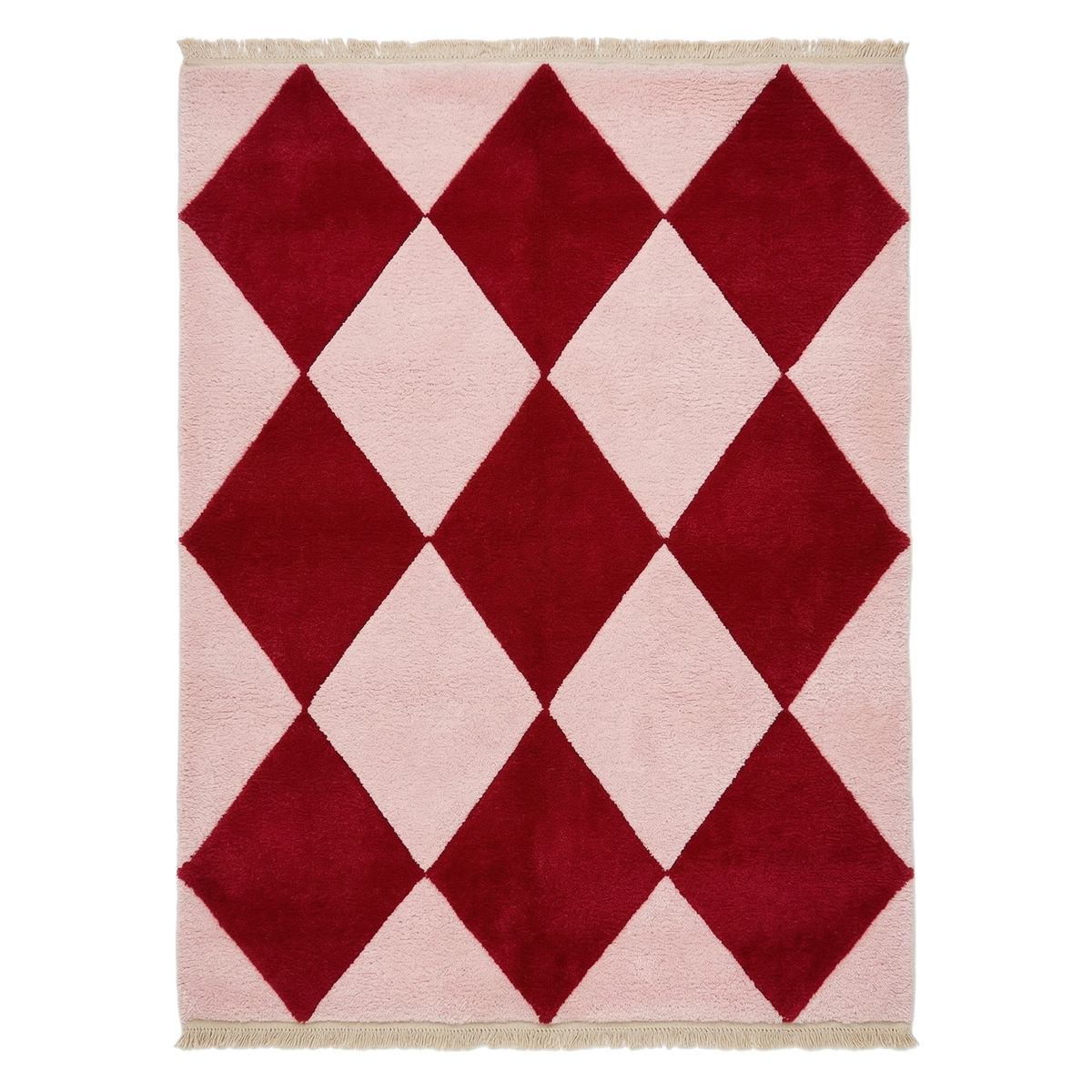 Red Checkered Hand Knotted Rug 