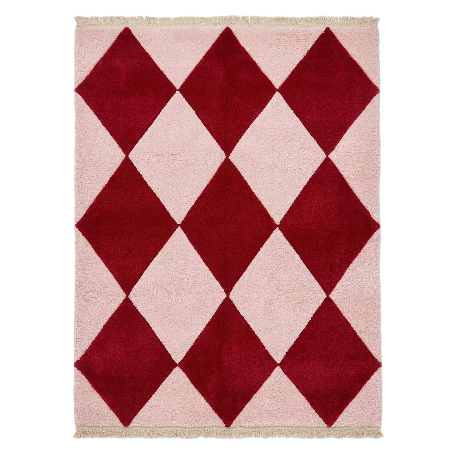 Red Checkered Hand Knotted Rug 