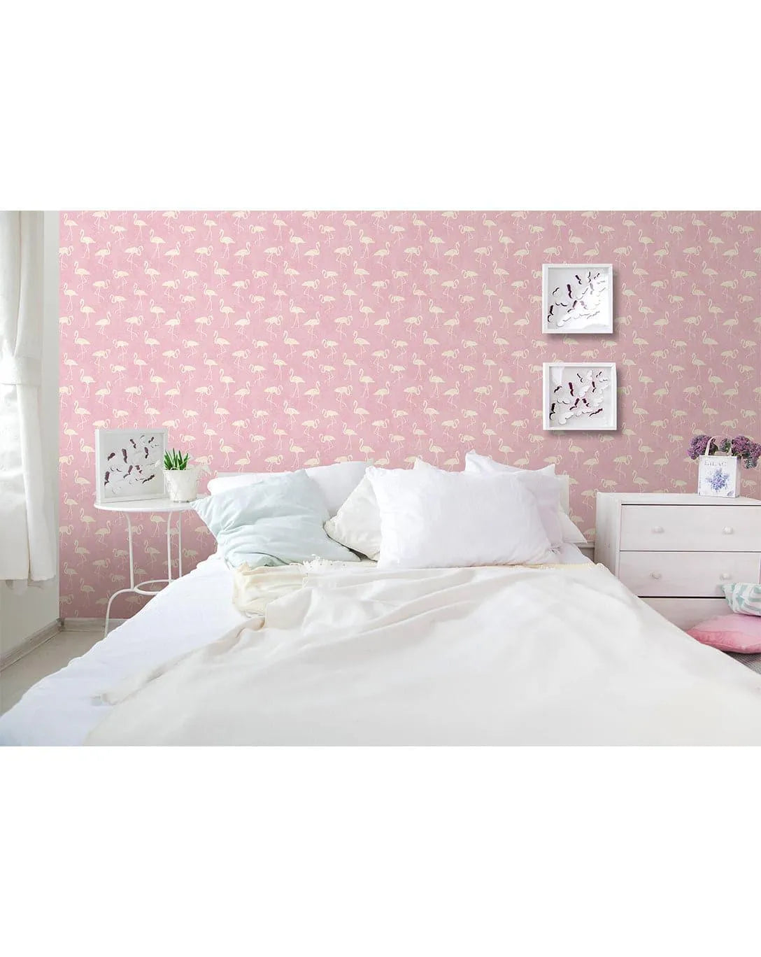 Retro Tropical Pink Flamingos Removable Wallpaper