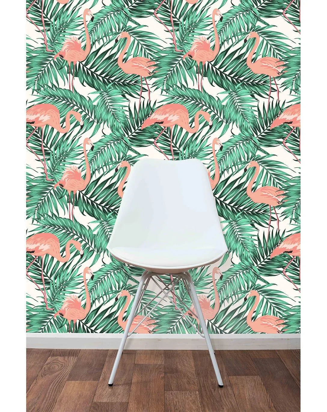 Tropical Palm Leaves Pink Flamingos Removable Wallpaper