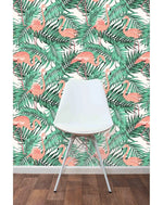 Tropical Palm Leaves Pink Flamingos Removable Wallpaper