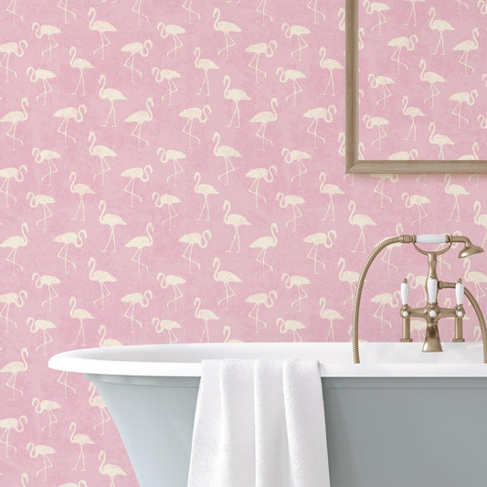 Retro Tropical Pink Flamingos Removable Wallpaper 